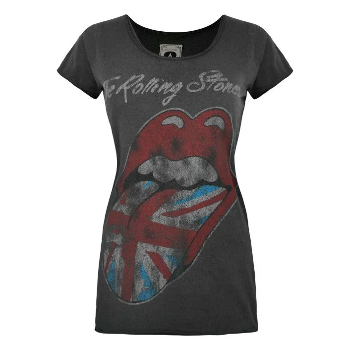 Amplified Womens/Ladies The Rolling Stones UK Lick T-Shirt-- Mesh Canvas Denim