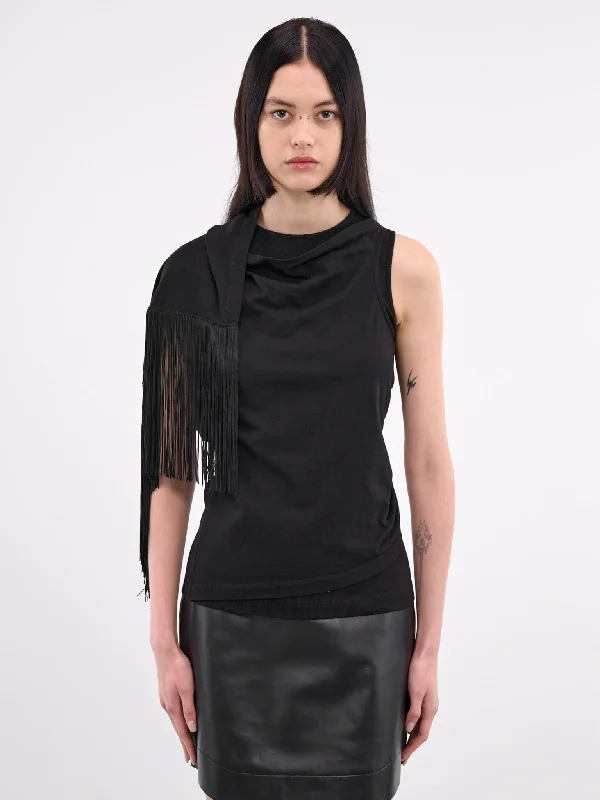 Draped Blouse (S52NL0069-MTJ017-BLACK) Elegant Embroidery Blouse