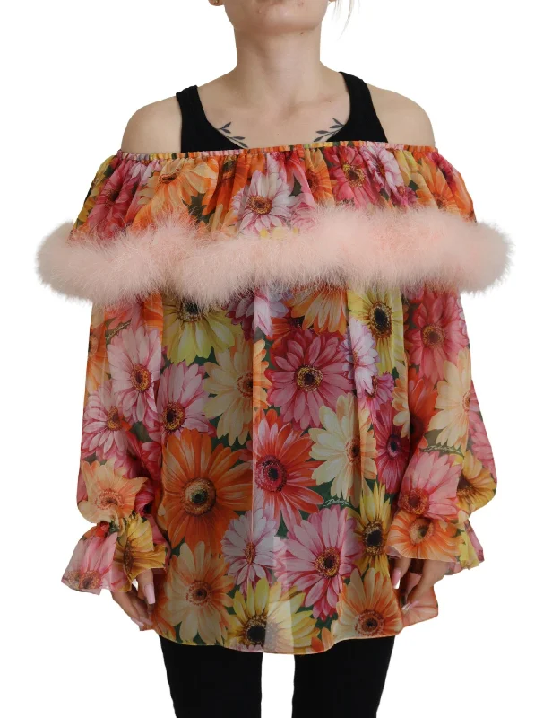 Dolce & Gabbana Elegant Silk Floral Off-Shoulder Women's Blouse Peter Pan Blouse