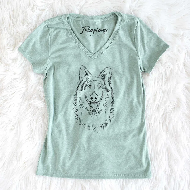 Bare Cannon the Rough Collie - Women's V-neck Shirt-- Beaded Sequined Faux Fur
