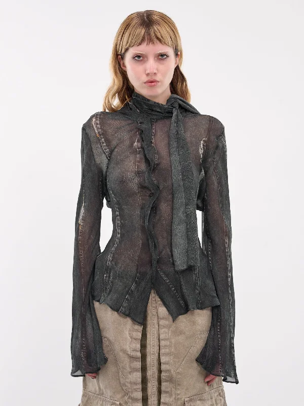 Crepe Scarf Blouse (AC0699-AAL-DENIM-BLUE) Flowy Bohemian Blouse