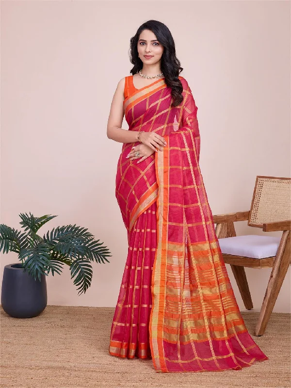 Mitera Woven Design Zari Saree with Blouse Piece Casual Stripe Blouse