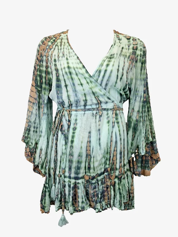 Viola Trumpet Tie Dye Wrap Mini Dress Size M Trendy A-Line Mini Dress