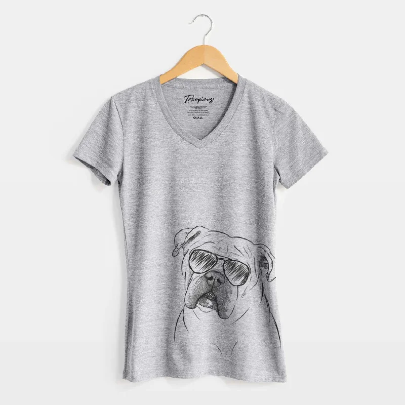 Aviator Blossom the English Bulldog - Women's V-neck Shirt-- Collared Crew Neck Turtle Neck