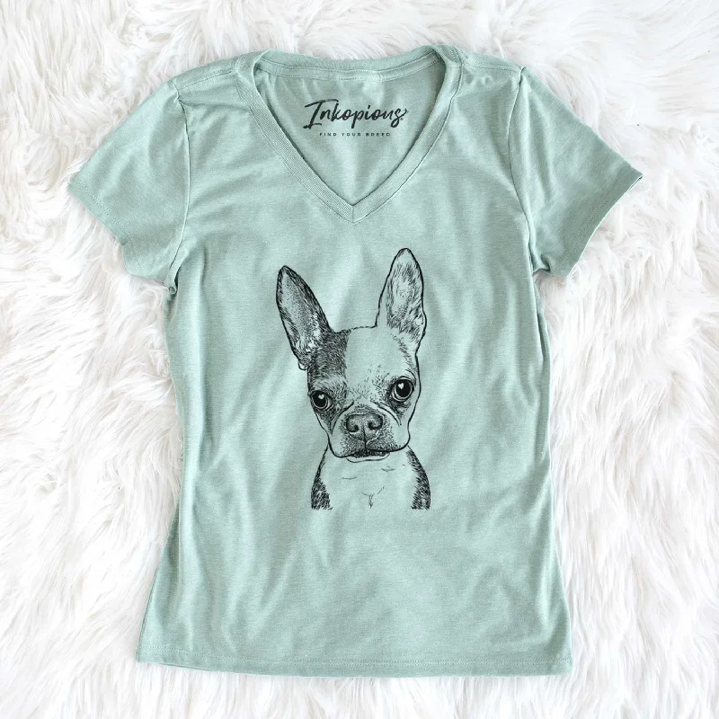 Bare Daisy the Boston Terrier - Women's V-neck Shirt-- Cozy Warm Stylish