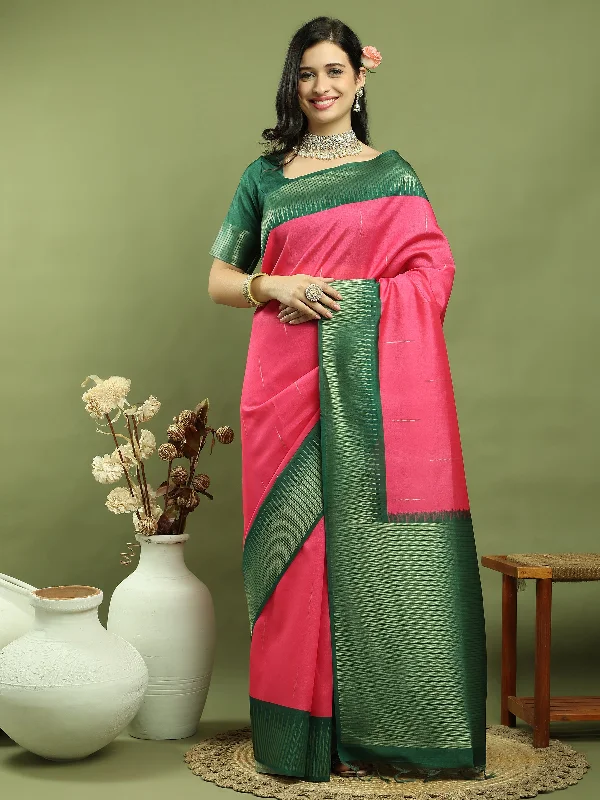 Jyoti Fashion Women's Pink Silk Blend Ikat Jari Weaving Pattern with Jari Border Saree with Blouse Classic White Blouse Jyoti Fashion Women's Pink Silk Blend Ikat Jari Weaving Pattern with Jari Border Saree with Blouse Classic White Blouse