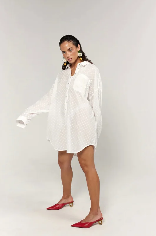 La Bohème Girls Clyde Shirt Blossom Embroidery White-- Front Pockets Side Pockets Patch Pockets