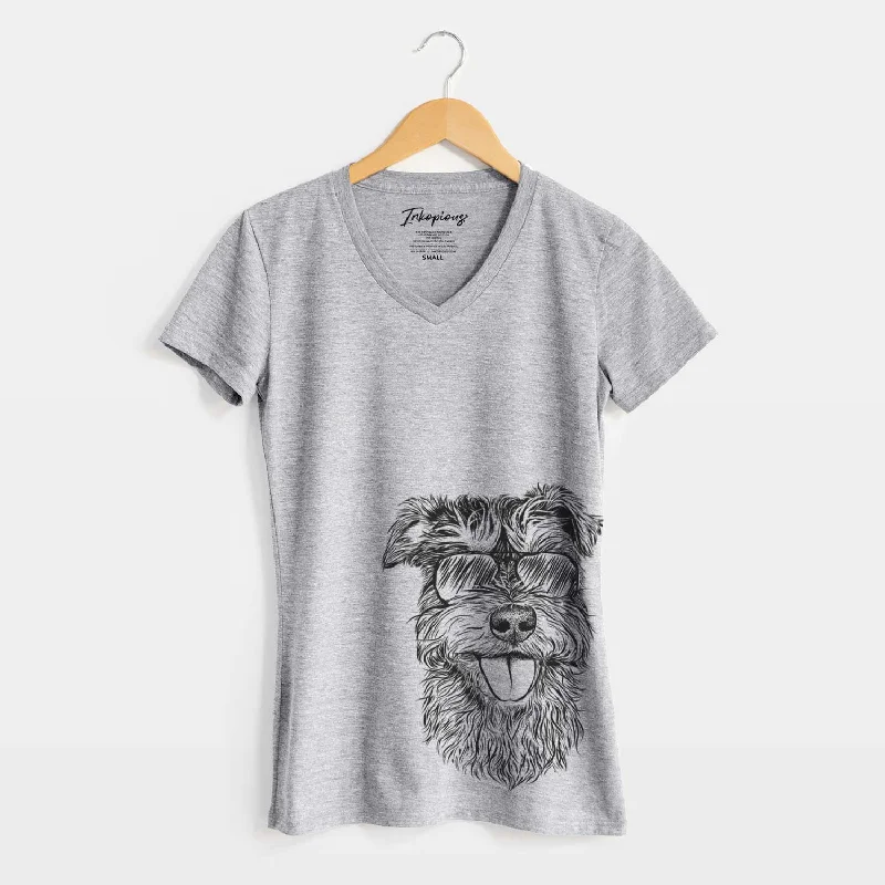 Aviator Buster the Schnoodle - Women's V-neck Shirt-- Hooded Caped Shawl Collar