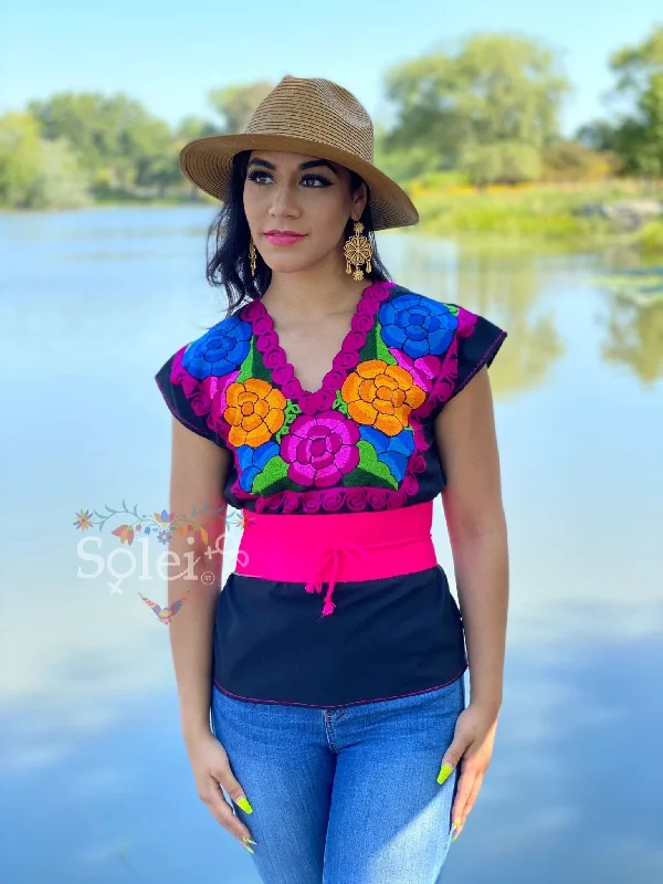 Zinacatan Floral Blouse Sheer Sleeve Blouse