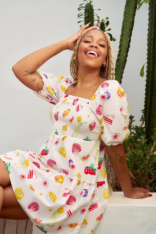 Fruity Puff Sleeve Mini Dress - White Trendy Mini Dress with Belt