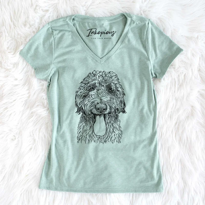 Bare CiCi Paulk the Aussiedoodle - Women's V-neck Shirt-- Iron Safe Non-Iron Wrinkle Free