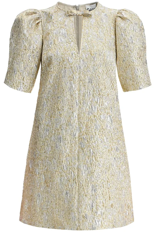metallic cloque mini dress W0036 GOLD/SILVER Fashionable Off-Shoulder Mini Dress