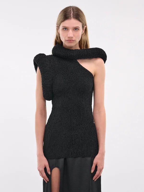 Asymmetric Knit Blouse (A60527-900-BLACK) Pleated Collar Blouse