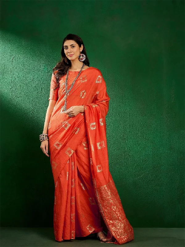 Mitera Woven Design Saree With Blouse Piece Gathered Detail Blouse
