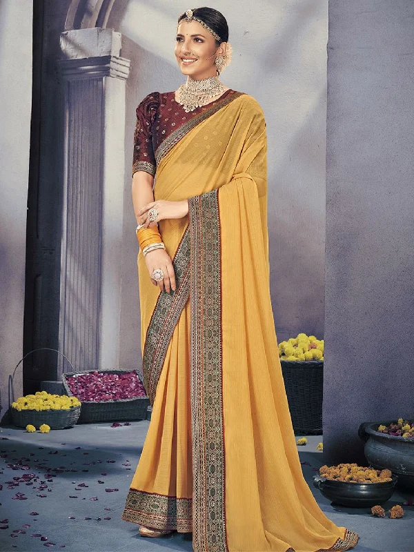 Mitera Ready to Wear Saree With Heavy Brocade Blouse Mandarin Collar Blouse
