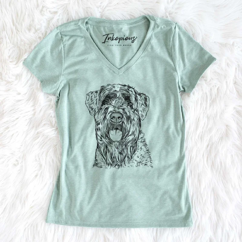 Bare Bonnie the Bouvier Des Flandres - Women's V-neck Shirt-- Cotton Fabric Linen Fabric Terry Fabric Bare Bonnie the Bouvier Des Flandres - Women's V-neck Shirt-- Cotton Fabric Linen Fabric Terry Fabric