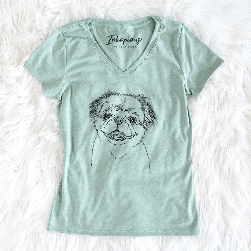 Bare Danny the Pekingese - Women's V-neck Shirt-- Fitted T-Shirt Seamless Stretchy