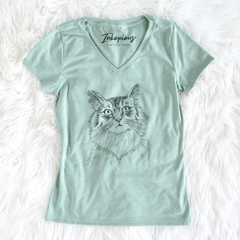 Bare Chloe the Tabby Cat - Women's V-neck Shirt-- Print Jacquard Patchwork