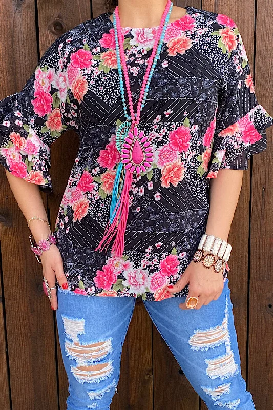 XCH13016 Floral blouse Loose Oversized Blouse