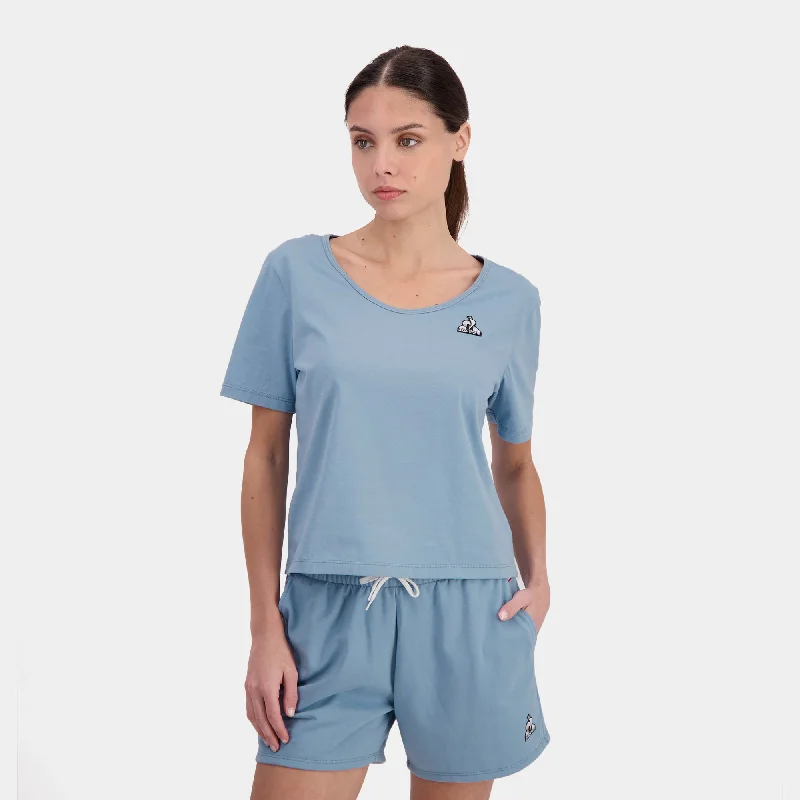 2422045-ESS Tee SS N°1 W faded denim | T-shirt Femme-- Cotton Fabric Linen Fabric Terry Fabric