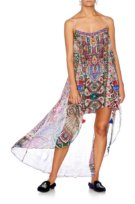 MINI DRESS WITH LONG OVERLAY KALBELIA QUEEN PINK Chic Mini Dress with V-Neck