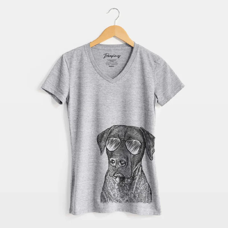 Aviator David the Boxador - Women's V-neck Shirt-- Lace Blend Ribbed Blend Corduroy Blend