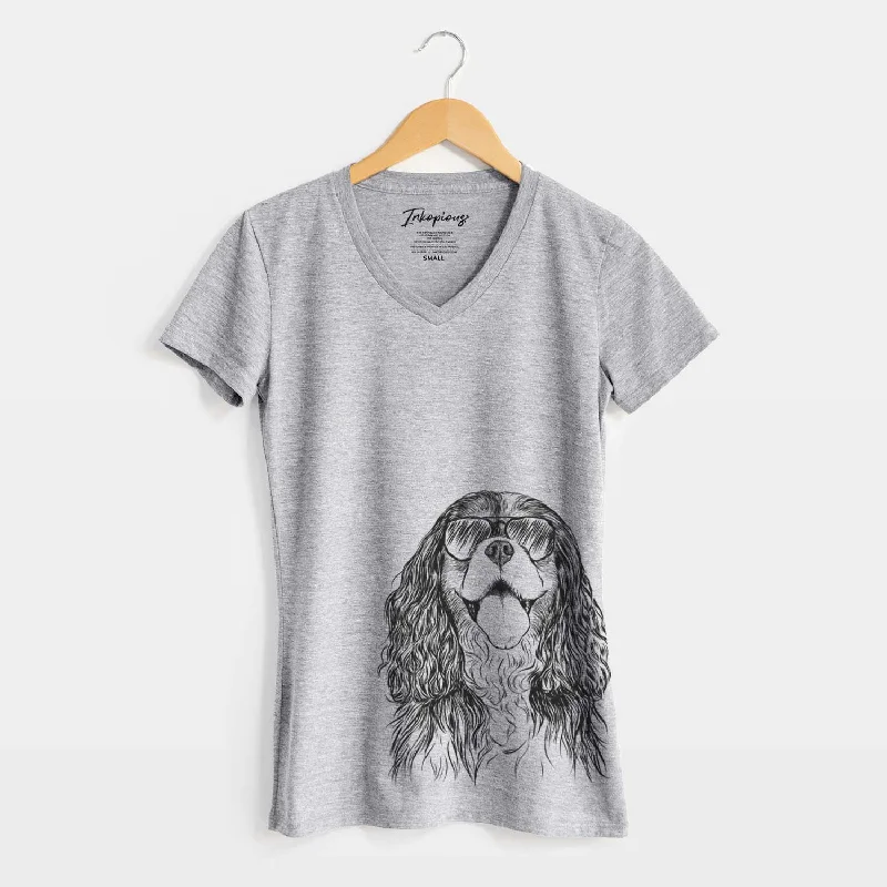 Aviator Brandy the Cavalier King Charles Spaniel - Women's V-neck Shirt-- Modern Contemporary Chic Aviator Brandy the Cavalier King Charles Spaniel - Women's V-neck Shirt-- Modern Contemporary Chic