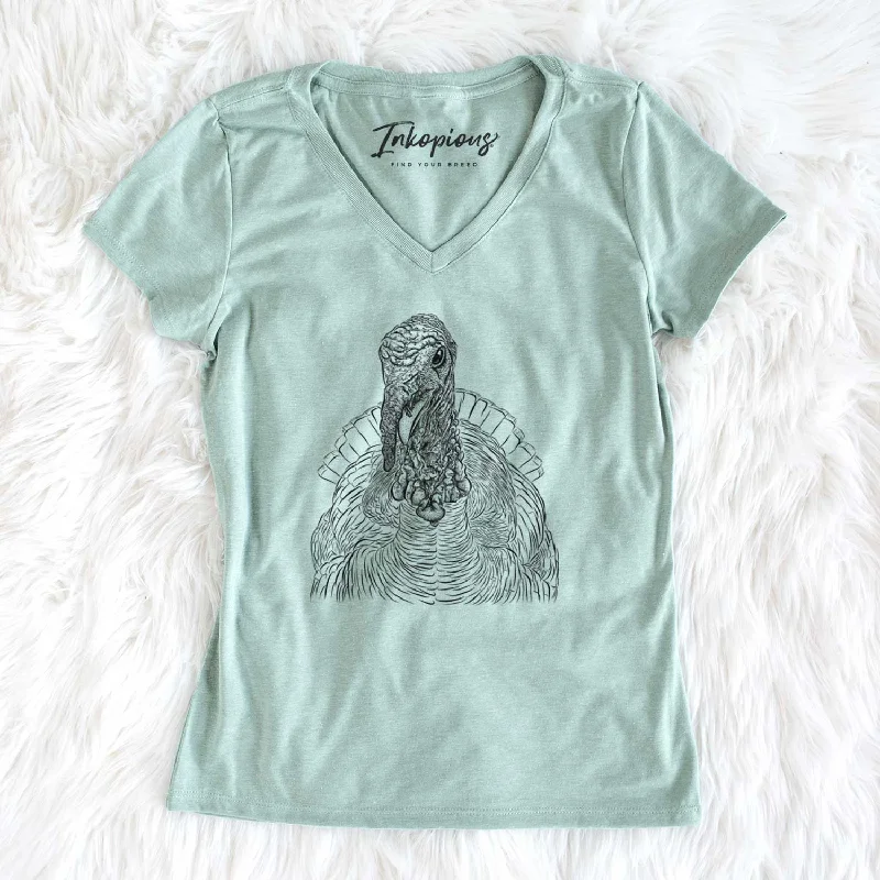 Bare Brady the Turkey - Women's V-neck Shirt-- Rayon Velvet Corduroy