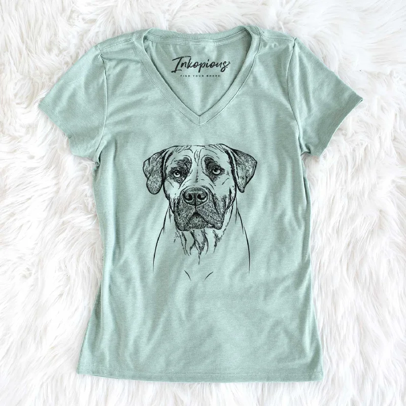 Bare Boris the Boerboel - Women's V-neck Shirt-- Polka Dot Checkered Tartan