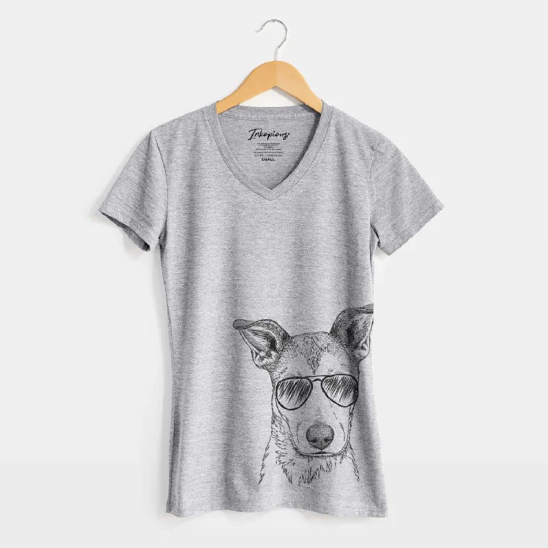 Aviator Coral the Mixed Breed - Women's V-neck Shirt-- Knit Fabric Woven Fabric Fleece Fabric Aviator Coral the Mixed Breed - Women's V-neck Shirt-- Knit Fabric Woven Fabric Fleece Fabric