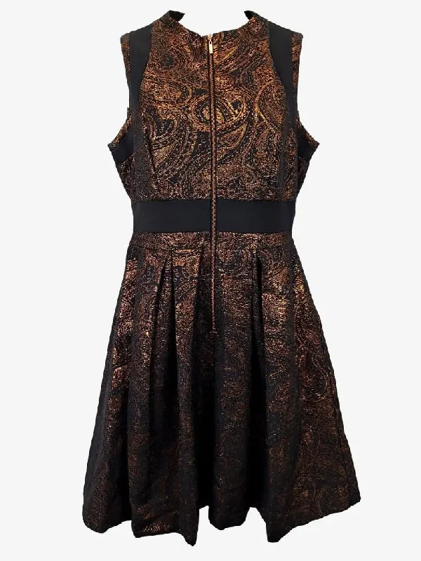 Cue Dazzling Gold Detail Mini Dress Size 10 Chic Pleated Mini Dress