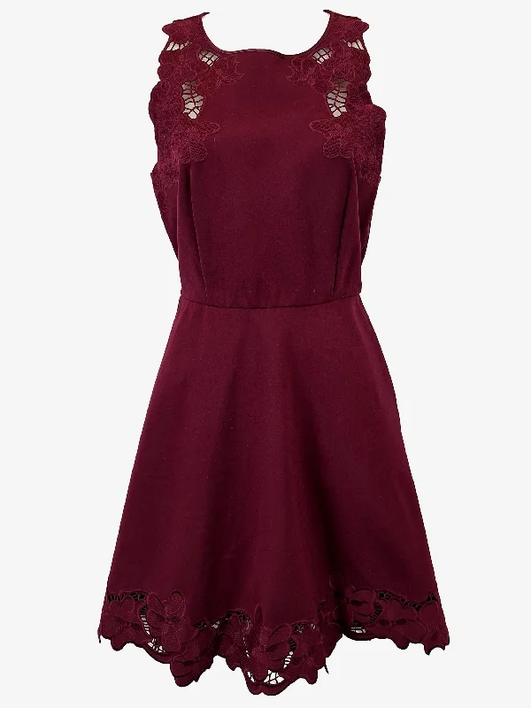 Ted Baker Elegant Burgundy A Line Mini Dress Size 10 Elegant Lace-Up Mini Dress