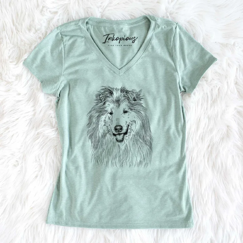 Bare Donnan the Rough Collie - Women's V-neck Shirt-- Terry Blend Velvet Blend Canvas Blend