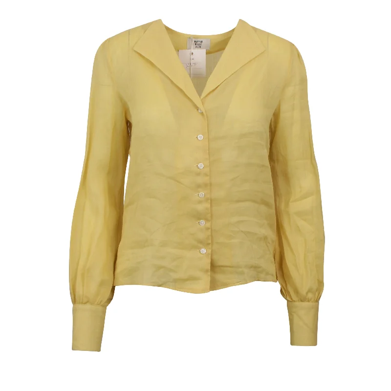 Maryam Nassir Zadeh FLAXEN YELLOW BALANCE LONG SLEEVE BLOUSE Drape Neck Blouse