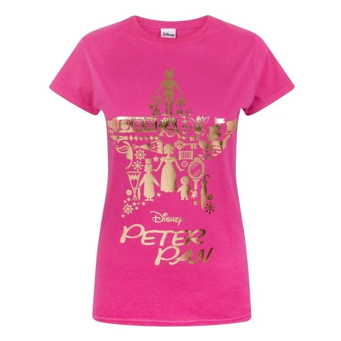 Disney Womens/Ladies Peter Pan Gold Foil T-Shirt-- Hooded Caped Shawl Collar