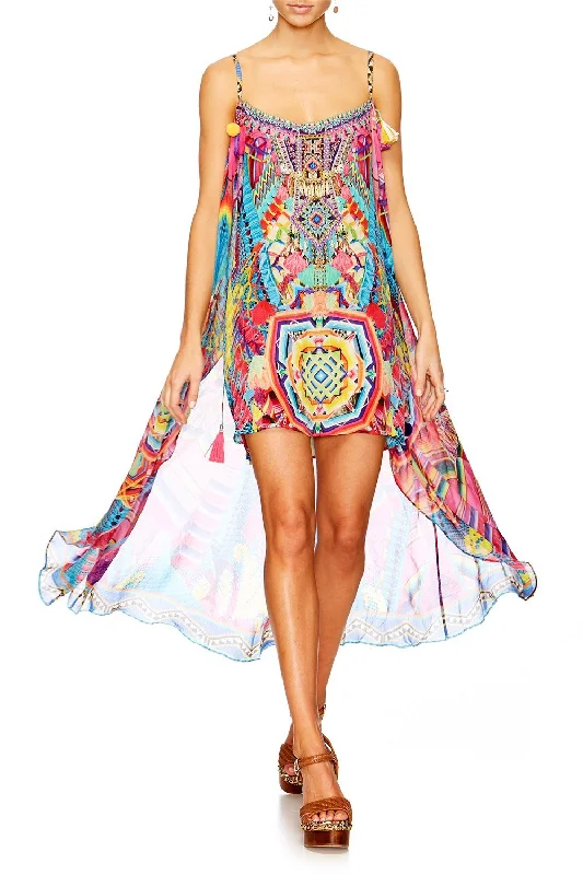 MINI DRESS WITH LONG OVERLAY MS MOCHILLA Elegant Vintage Mini Dress