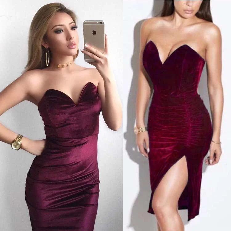 Nightclub party dress dress sexy retro red velvet high slit tube top slim dress Shift Classic Vintage Nightclub party dress dress sexy retro red velvet high slit tube top slim dress Shift Classic Vintage
