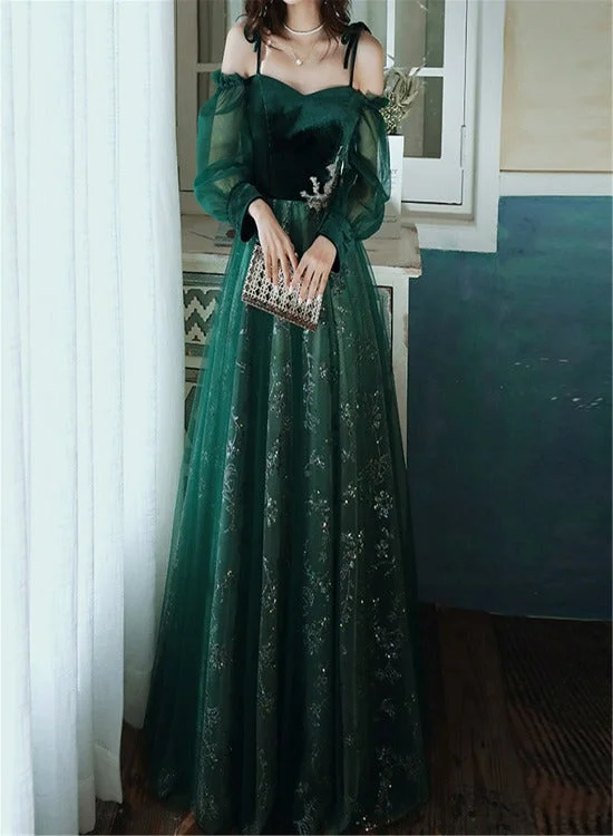Beautful Dark Green Tulle Stunning Sequin Bridal Dress, Spaghetti Strap Prom Dress Wedding Party Dresses Tunics stripes playful Beautful Dark Green Tulle Stunning Sequin Bridal Dress, Spaghetti Strap Prom Dress Wedding Party Dresses Tunics stripes playful