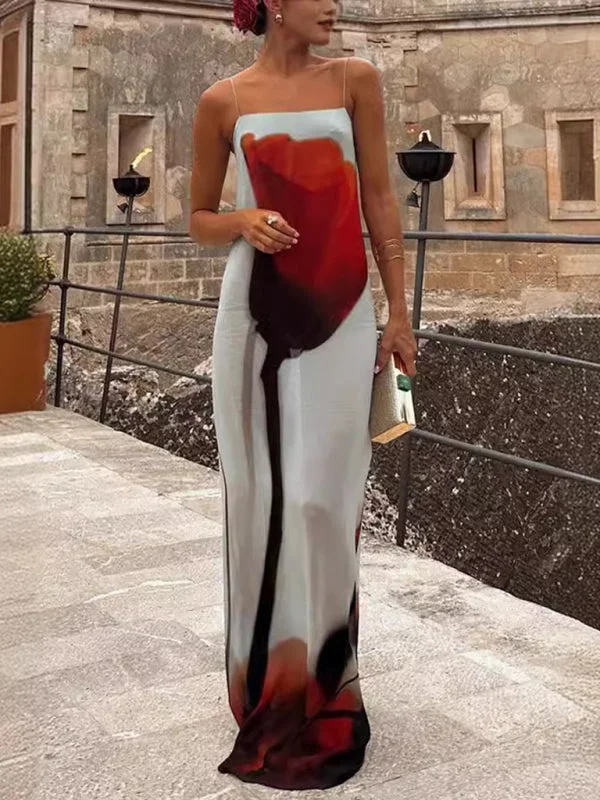 Sexy Halter Printed Positioning Chiffon Vacation Dresses Tunics Stylish elegant