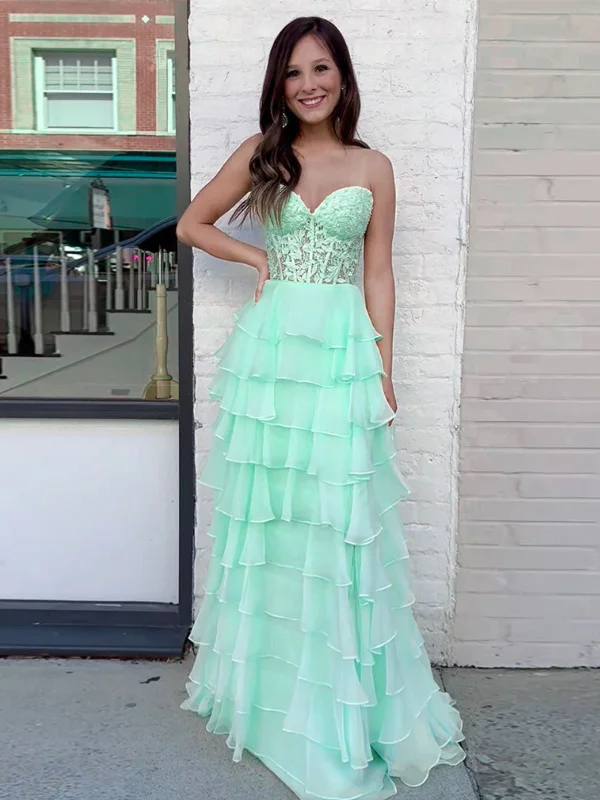 Lovely Mint Green Sweetheart Chiffon Layers Party Dress, Green Chiffon Prom Dress Tunics Summer linen Lovely Mint Green Sweetheart Chiffon Layers Party Dress, Green Chiffon Prom Dress Tunics Summer linen