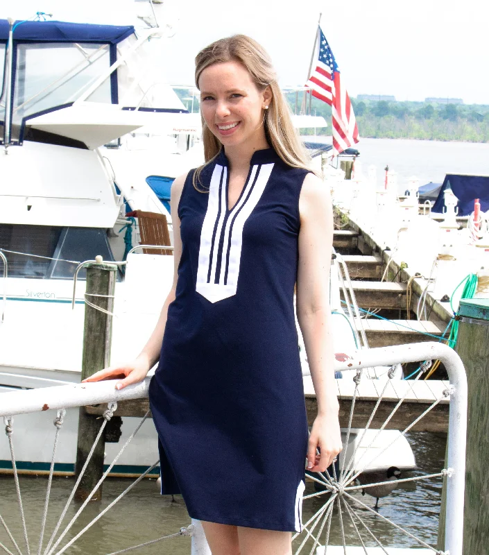 Duffield Lane Mackinac Dress - Solid Navy w/ White - Lucky Knot Edition Pencil Office Professional