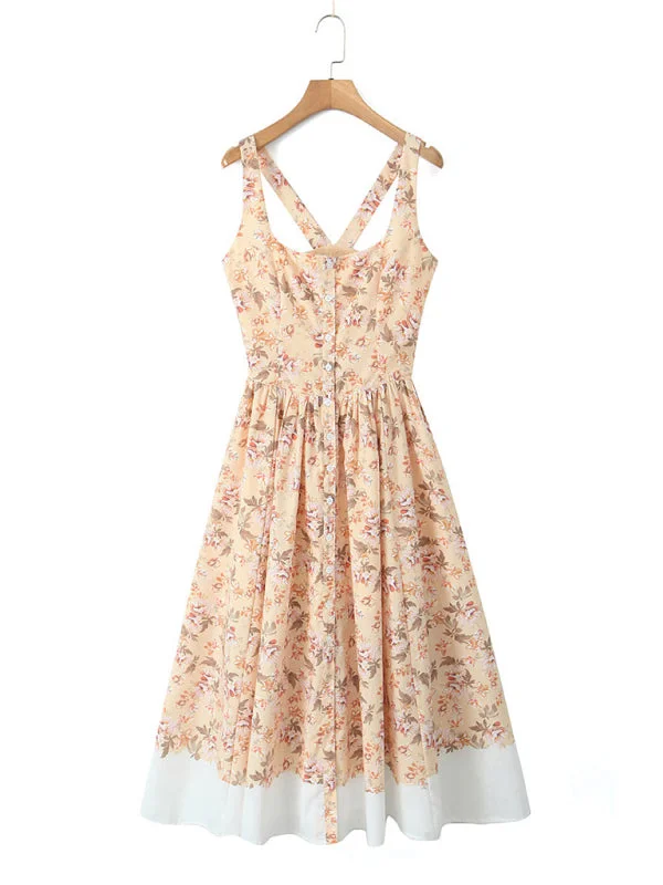 New women's sexy fashion print pastoral style holiday square neck dress Tunics Sophisticated sleek New women's sexy fashion print pastoral style holiday square neck dress Tunics Sophisticated sleek