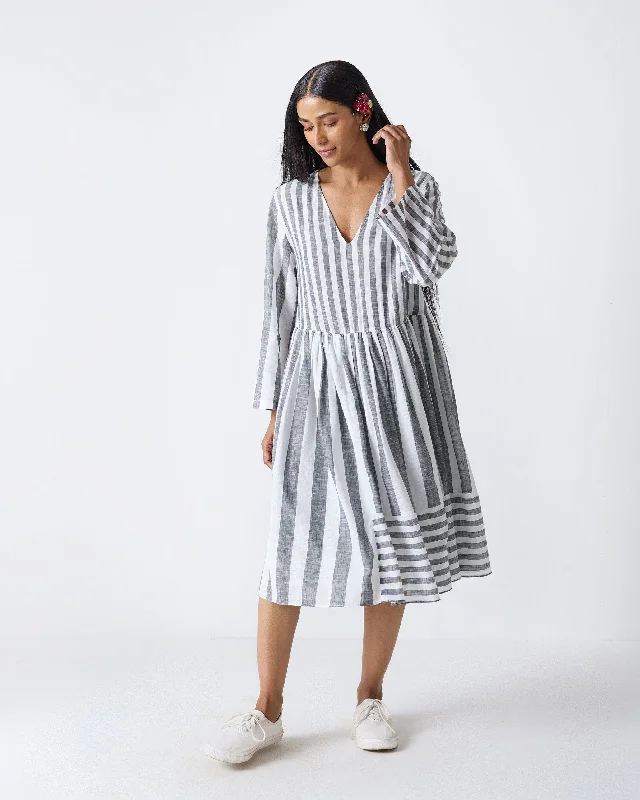 Rainy Season Dress - Charcoal & White Stripes Tunics Luxurious high-end