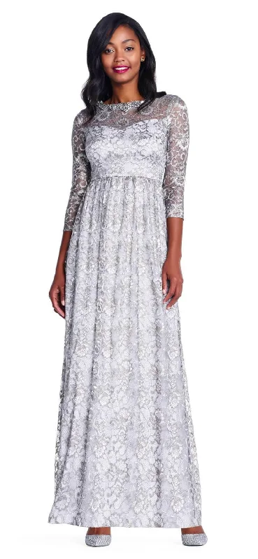 Adrianna Papell AP1E203486 Long Formal Long Sleeve Party Dress Glittery Long Formal