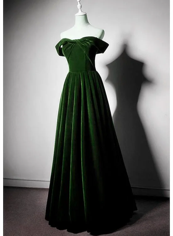 Beautiful Green Off Shoulder A-line Velvet Long Party Dress, Green Bridesmaid Dress Tunics Mesh breathable Beautiful Green Off Shoulder A-line Velvet Long Party Dress, Green Bridesmaid Dress Tunics Mesh breathable