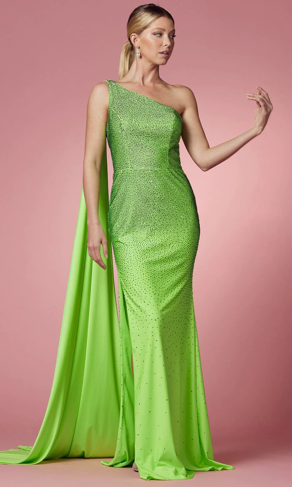 NOX ANABEL E1039 Fitted Cascade Paneled Evening Dress Tunics Silk luxurious