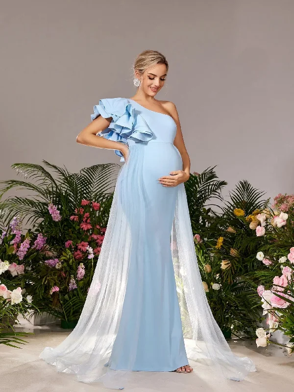 Maternity One Shoulder Ruffle Trim Mesh Overlay Mermaid Party Dress Tunics Review highly Maternity One Shoulder Ruffle Trim Mesh Overlay Mermaid Party Dress Tunics Review highly