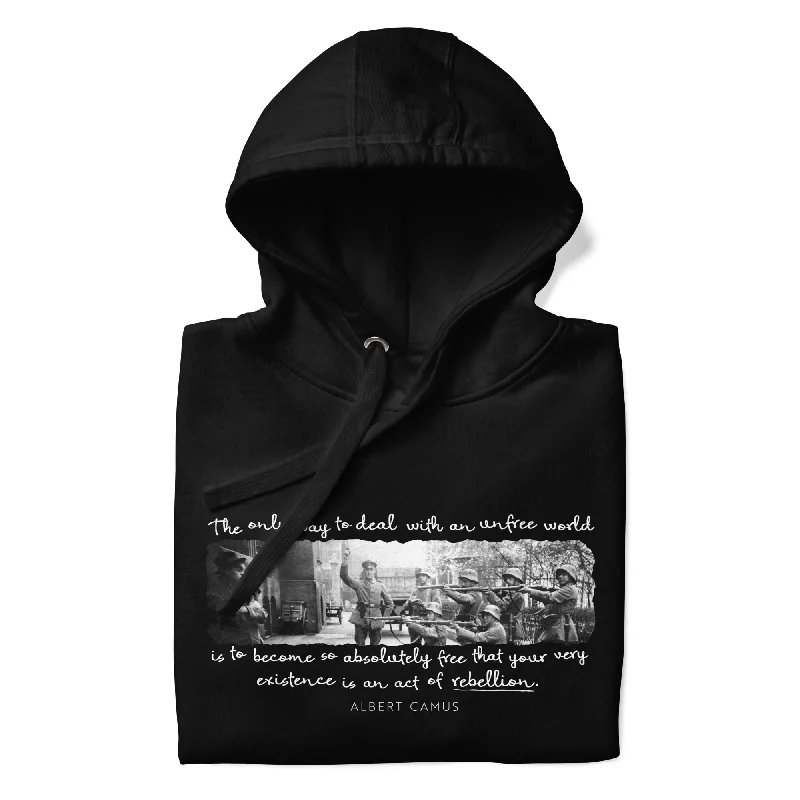 Albert Camus The Only Way to Deal with an Unfree World Unisex Hoodie Hoodie with Hem Raw Edge Edgy Unfinished Albert Camus The Only Way to Deal with an Unfree World Unisex Hoodie Hoodie with Hem Raw Edge Edgy Unfinished