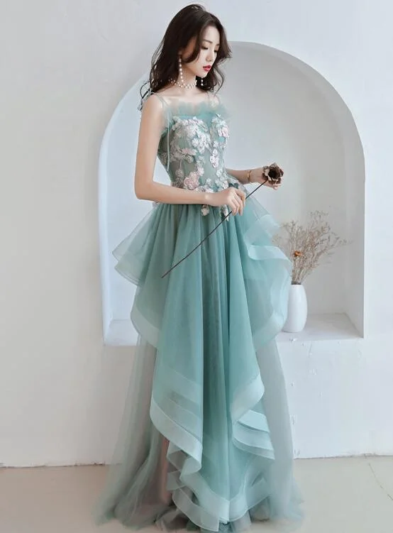 Unique A-line Long Straps Tulle Layers Green and Pink Evening Dress, Long Prom Dress Party Dress Tunics Travel practical Unique A-line Long Straps Tulle Layers Green and Pink Evening Dress, Long Prom Dress Party Dress Tunics Travel practical