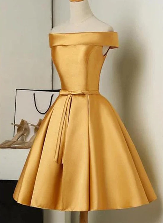 Beautiful Satin Off Shoulder Cute Party Dress with Lace-up, Knee Length Party Dress Tunics Prom sequined Beautiful Satin Off Shoulder Cute Party Dress with Lace-up, Knee Length Party Dress Tunics Prom sequined
